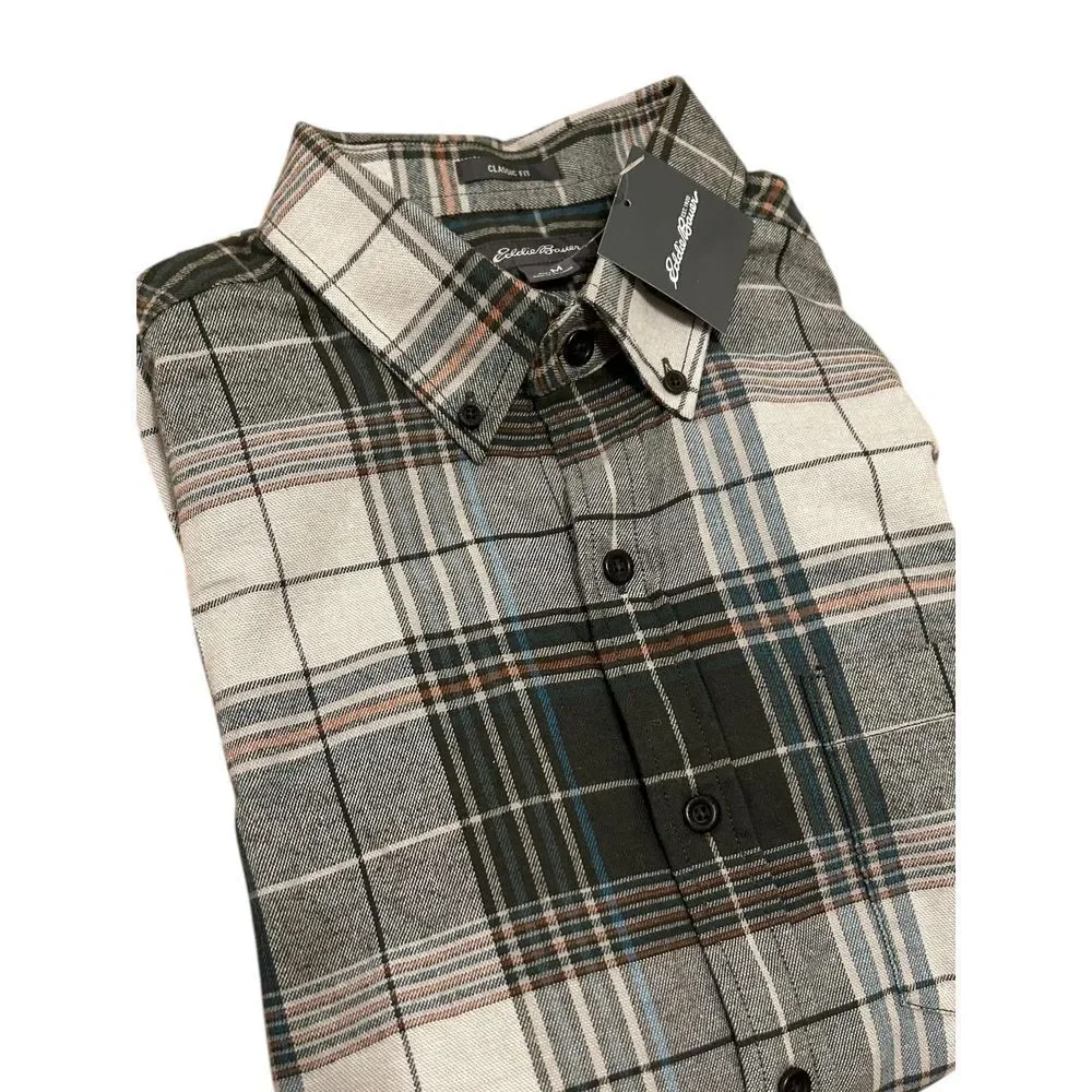 Eddie Bauer NWT men's green plaid flannel chest pocket shirt warm gift Christmas